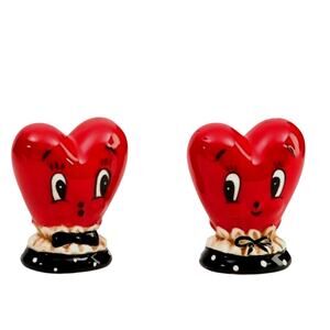 New Johanna Parker Valentine Hearts Salt & Pepper Shaker Set Red Love Romance